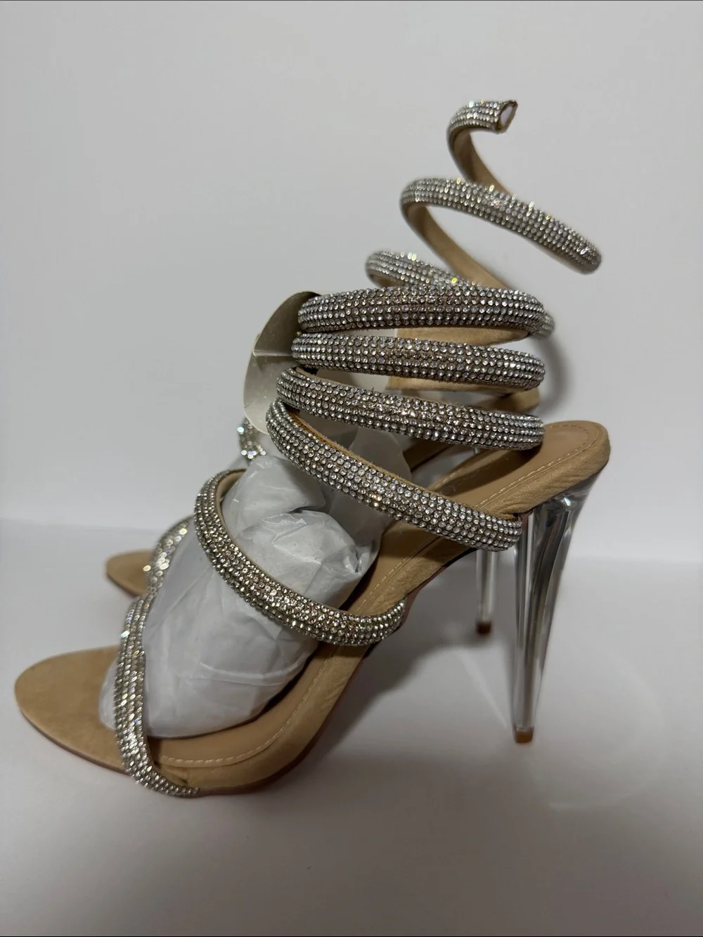 Shoe Dazzle Rhinestone Spiral Wrap Sandals - Silver